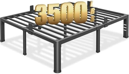 18 inch California King Bed Frame with Round Corner Legs and Headboard Hole Mattress Slide Stopper 3500 lbs Heavy Duty Metal Platform,Steel Slat Support,No Box Spring Needed,Easy Assembly,Noise Free