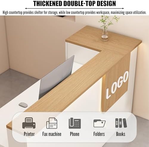 Reception Desk with Counter Modern, 35.4-118.1'', Solid Wood Ecological Board, Large Storage Space,Lockable Storage Drawers, for Salons, Offices, Lobbies, Retail Stores and Home Offices