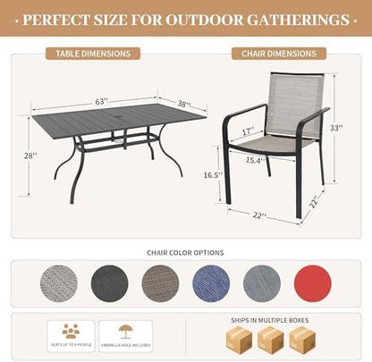 Anmutig 7-Piece Outdoor Dining Set, 63" Patio Table, Stackable Chairs Brown