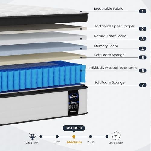 LETMOON 14inch Queen Mattress Hybrid Spring, Medium