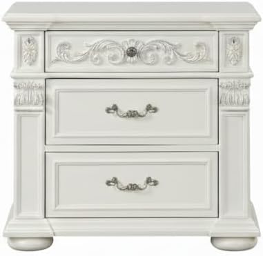 First of a Kind Platinum Traditional 5 Piece King Bedroom Set with Upholstered Tufted Headboard Elegant European Inspired Design Coordinated Furniture Collection, White