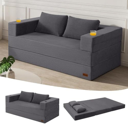 MeMoreCool Boneless Sofa Bed Queen, 94x59 in Extra Long Futon, Grey