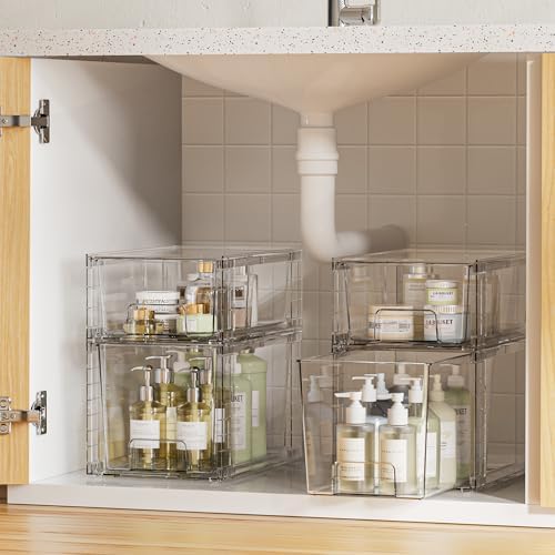 Vtopmart Clear Stackable Storage Drawers, 8 Pack Medium Set