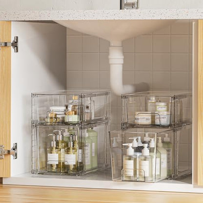 Vtopmart Clear Stackable Storage Drawers, 8 Pack Medium Set