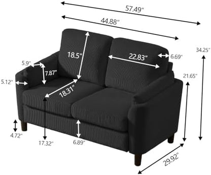 59" Small Loveseat Sofa, Mid Century Modern Love Seat with Back Cushions, 2-Seater Couch Sofa for Lving Room, Bedroom and Small Space, Black