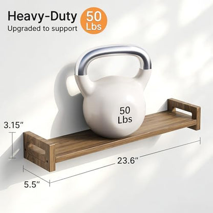 Solid Wood Floating Shelf, 23.6" Wall Shelf for Room, Rustic Walnut, 3 Pack