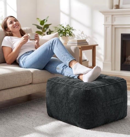 Hobestluk Pouf Ottoman Foot Rest Chenille Square Large Ottoman, Black