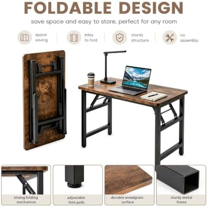 Folding Desk,31.5 Inch No Assembly Folding Computer Desk, Space-Saving Small Desk for Home Office Bedroom Dorm Study, Compact Portable Foldable Laptop Desk