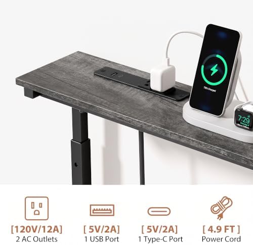 GRLEAF 2 Pack Adjustable Height Narrow Console Table with Power Outlets, 78.7" Long Sofa Table with Charging Station Behind Couch Table Entryway Table for Living Room and Hallway – Gray