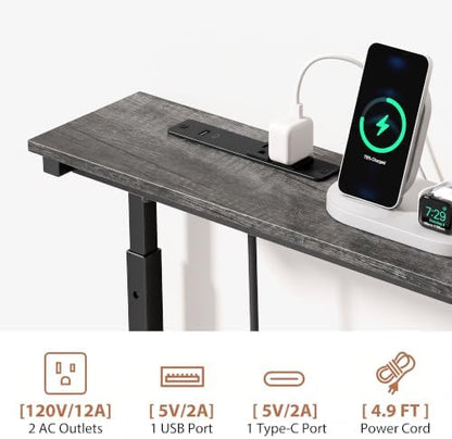 GRLEAF 2 Pack Adjustable Height Narrow Console Table with Power Outlets, 90" Long Sofa Table with Charging Station Behind Couch Table Entryway Table for Living Room and Hallway – Gray