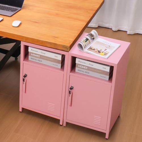 ALBAD Metal Nightstand with Lockable Cabinet