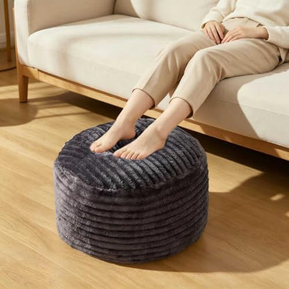 Kisoy Round Pouf Ottoman Floor Poufs Foot Ultra Soft Faux Fur Fabric