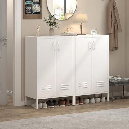 IRONFFICE Metal Cabinet Storage,Metal Cabinet with Doors and Shelves,2 Door Storage Cabinet for Living Room,Office,White