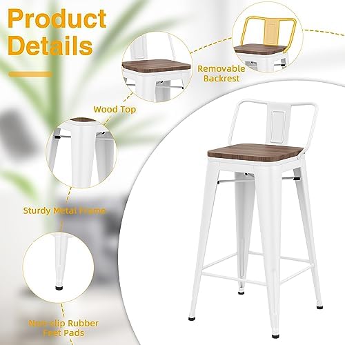 Yongchuang 30 inch Metal Bar Stools Set of 4, Bar Height Stools Cream White