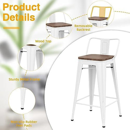 Yongchuang 30 inch Metal Bar Stools Set of 4, Bar Height Stools Cream White