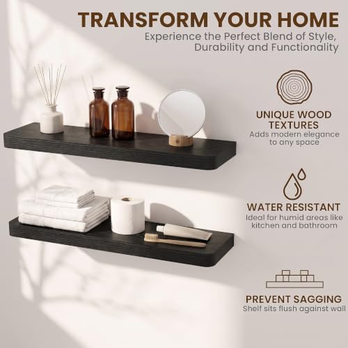 RICHFOCUS Bathroom Floating Shelves for Wall 2Pack|Black|32"Lx8 D"
