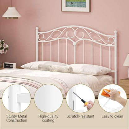 Queen Size Headboard Only, Vintage Metal Headboard for Queen Bed White