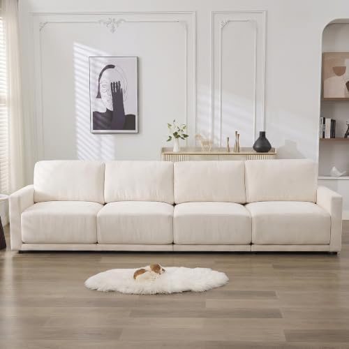 Modular Sectional Couch, 143.8" Chenille Oversized 4 Seater Sofa, White