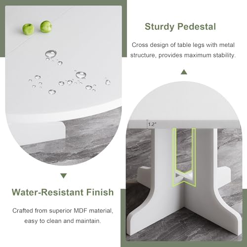 Feonase 59" Round Extendable Dining Room Table for 6, Modern Oval Kitchen Table with Heavy Duty Wood Base, for Kitchen Dining Living Room, Easy Assembly, Noise-Free, White