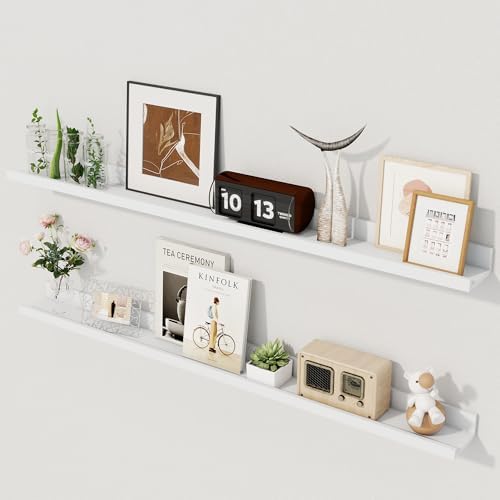 Picture Ledge Shelf, 40'' White Floating Shelves with Lip Set of 2