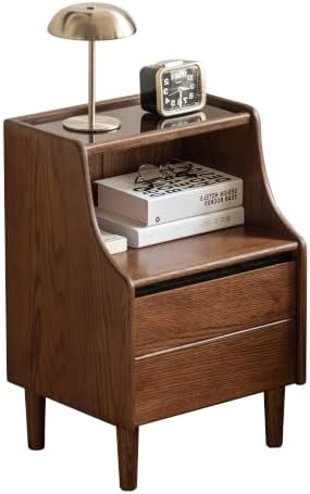Solid Oak Wood Nightstand Drawer Open Storage Walnut Bedside Table