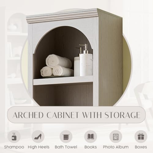 IFBUY 76" Arched Bathroom Storage Cabinet, Narrow Arch Cabinet, Light Grey
