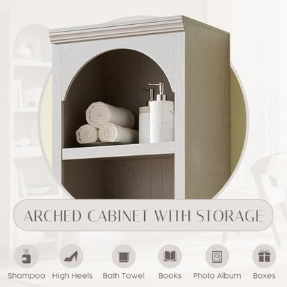 IFBUY 76" Arched Bathroom Storage Cabinet, Narrow Arch Cabinet, Light Grey