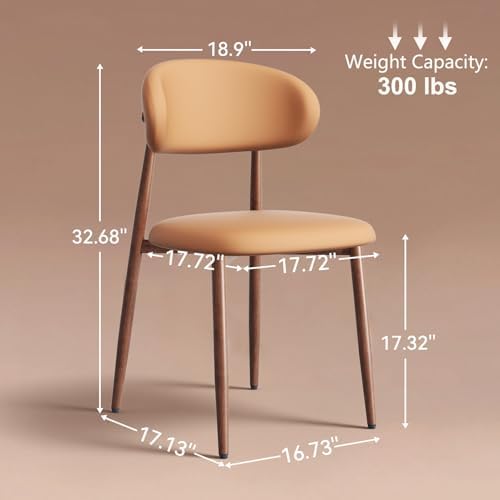 Upholstered Dining Chairs Set of 4 Mid-Century Modern Kitchen & Dining Room Chairs with PU Leather Seat and Backrest Ergonomic Sillas de Comedor(Walnut/Brown)