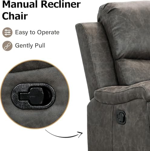 CANMOV Leather Recliner Chair Set of 2, Classic and Traditional Manual Recliner Chair with Overstuffed Arms and Back, Manual Single Sofa with Concealed Cup Holders,Grey