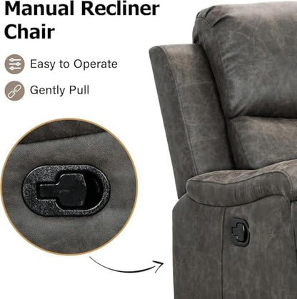 CANMOV Leather Recliner Chair Set of 2, Classic and Traditional Manual Recliner Chair with Overstuffed Arms and Back, Manual Single Sofa with Concealed Cup Holders,Grey