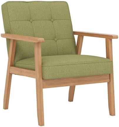 KCC Mid-Century Modern Linen Fabric Accent Chair for Living Room,Green