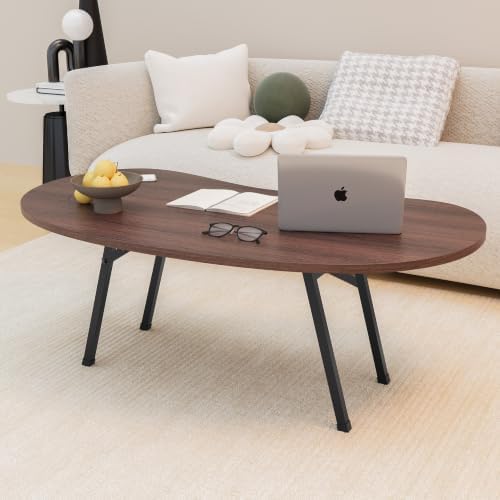 Folding Coffee Tables,Mid Century Modern Coffee Table Easy Assembly,Walnut