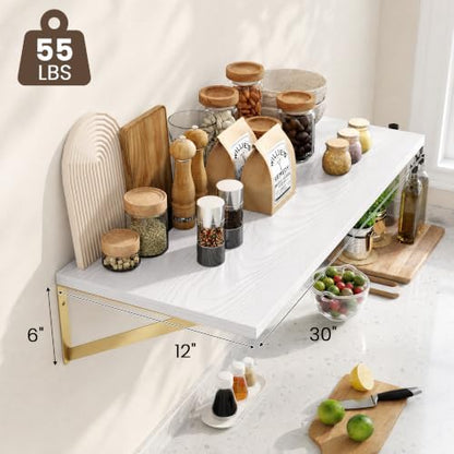 Dreamland Wall Mounted Floating Shelves Set of 2, 30x12, White&Gold