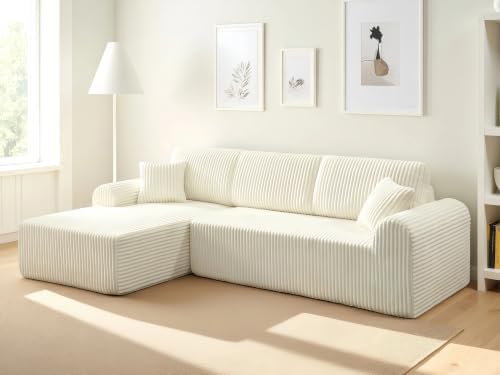 109" White Oversized Sectional Boneless Deep Seat Couch. Left Face Chaise