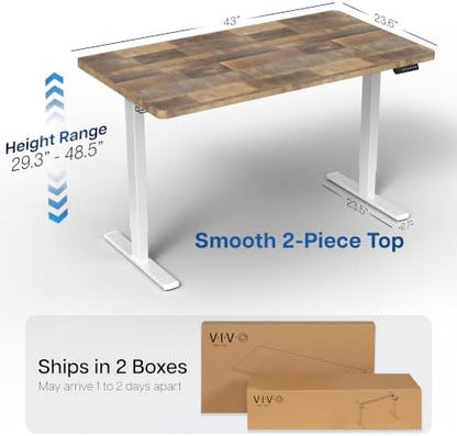 VIVO Electric Standing Desk, Solid 1-Piece 43" x 24" Reclaimed Wood Top