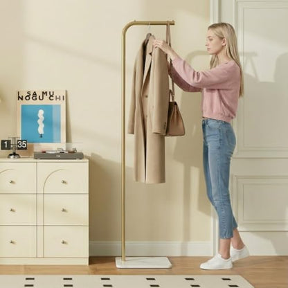 Coat Rack, L-Shaped Freestanding Metal Clothes Stand with Sintered Stone Base, Stable & Sturdy Storage for Coats, Hats, Bags, and Scarves, Ideal for Entryway, Office, and Bedroom, 15.7" x 9.8" x 67"