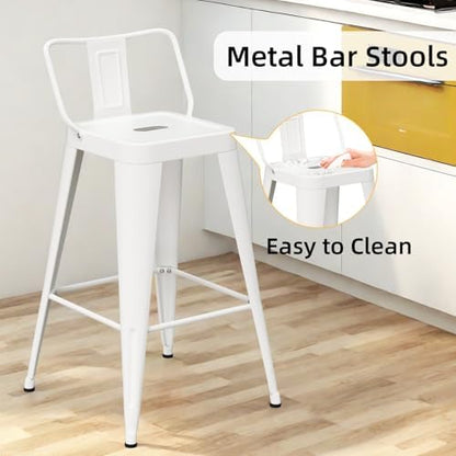 26”Metal Bar Stools Set of 4, Counter Height Stools with Removable Back, White Barstools for Kitchen Island