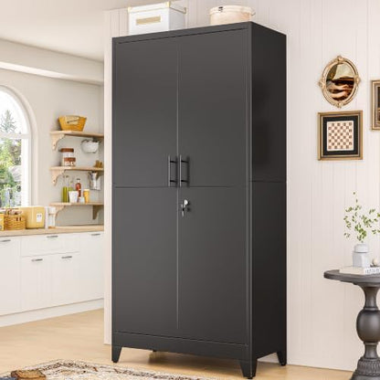 PAOFIN Metal Kitchen Pantry Storage Cabinet with Lock Doors and Shelves