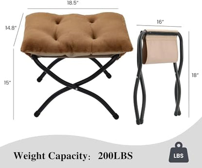 15"(H) Folding Ottoman, Foldable Footrest Stool, Portable Small Foot Stool for Couch, Collapsible Foot Rest Ottoman for Sofa, Accent Padded Ottomans for Living Room, Bedroom, Brown