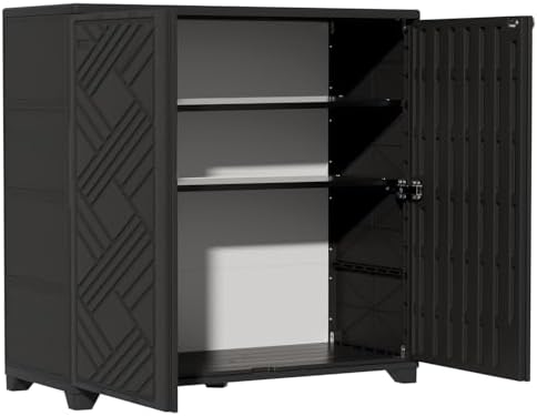 ZZM Indoor/Outdoor Storage Cabinet Waterproof, 34"x15"x34" Plastic Outdoor Storage Box for Garden Balcony Bathroom, All Weather Outdoor Storage Clearance, DIY Usage, with 2 Shelf (Black)