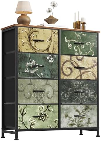 Sweetcrispy 8 Drawer Fabric Dresser, Tall Storage Tower for Bedroom