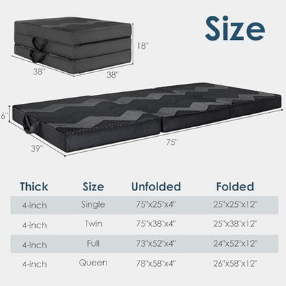 INGEROOM Foldable Mattress Single - Memory Foam 4 inch Trifold Mattress for Camping, with Portable Handle, Non-Slip Folding Floor Bed Sofa for Guest Travel Yoga, Washable Breathable Cover