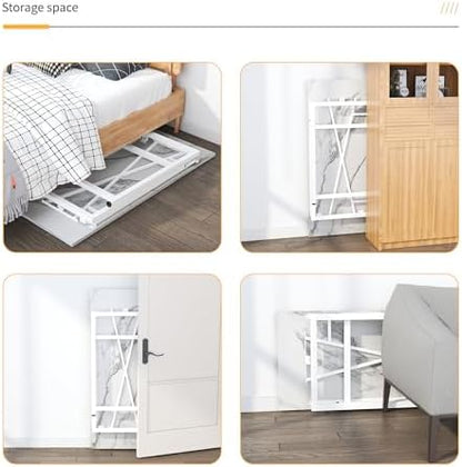 Lutown-Teen 47 inch Folding Desk No Assembly Required, White Marble