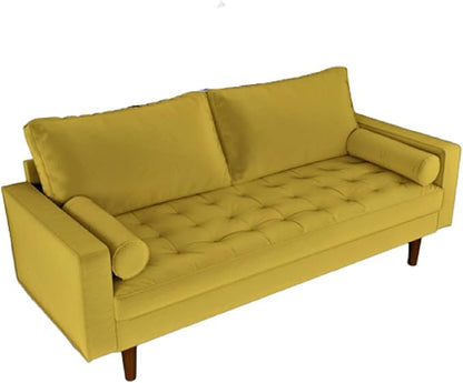 Container Furniture Direct Womble Mid Century Modern Soft Velvet Upholstered Tufted Seat with Bolster Pillows, Sofa, Textured Gold