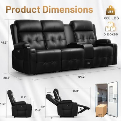 RV Loveseat Recliner Sofa, Home Theater Seating with Console & Massage