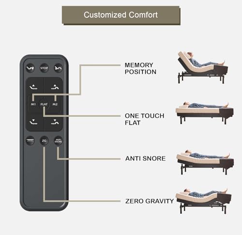 Irvine Home Collection Twin XL Adjustable Bed Base - Dual Massage - USB Ports - Zero Gravity - Underbed Light - Wireless Remote - Zero Clearance - Anti Snore - Memory Positions