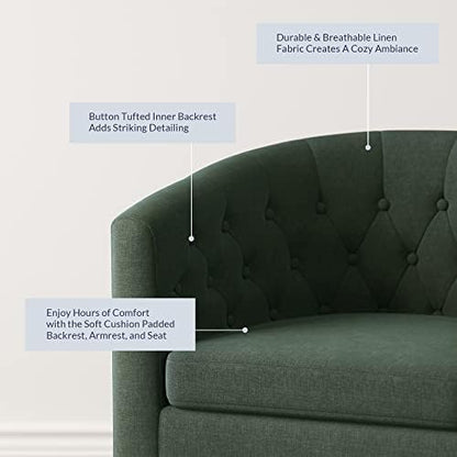 BELLEZE Green Accent Chairs for Living Room, Elegant Arm Chair Upholstered Tufted Barrel Chair Club Chair for Bedroom with Sturdy Legs and Linen Fabric - Berlinda (Green)