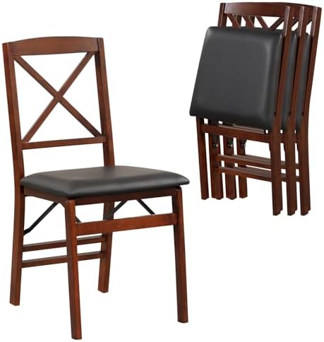 Folding Dining Chairs, Foldable Chairs with Padded Seat for Kitchen/Dining/Living Room, Rubber Wood, X Back, 4 Pack