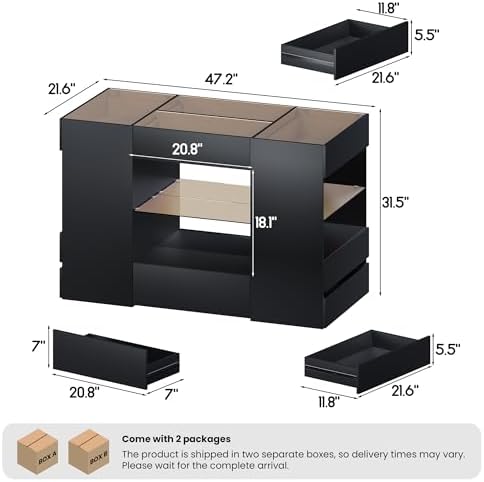 Kikihouse Modern Closet Island with 10 Drawers with LED (Black)