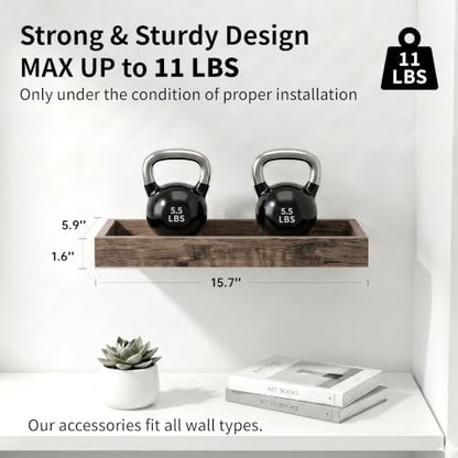Smoke Gray Floating Shelves with Raised Lip, 15.7 Inch Set of 2
